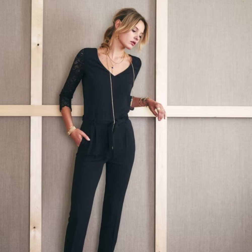 Sezane Lea Backless Lace Jumpsuit